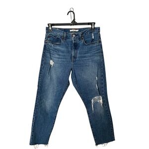 Levis Premium Wedgie Distress‎ Straight Buttonfly Jeans Raw Hems Size 30